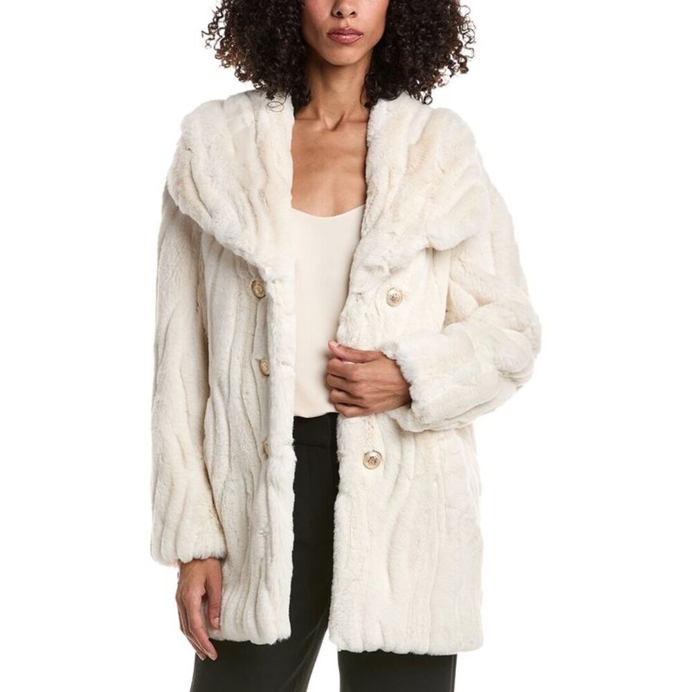Joseph Ribkoff Womens  Faux Fur Textured Coat, White